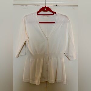 Petite Ivory Button-Front Peplum Cardigan